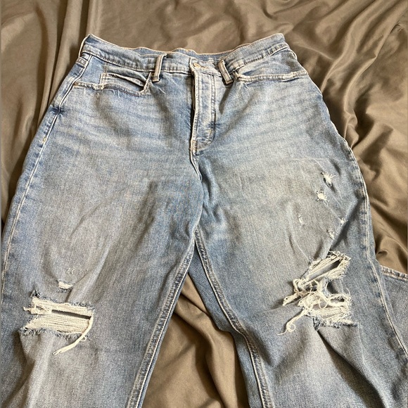 High-rise straight leg jeans, distressed - Picture 1 of 3